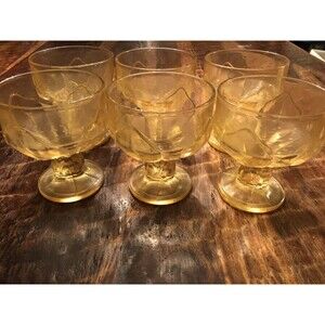 Vintage Franciscan 1970s Yellow Pedestal Drinking Glasses Lot Of 6 Rare